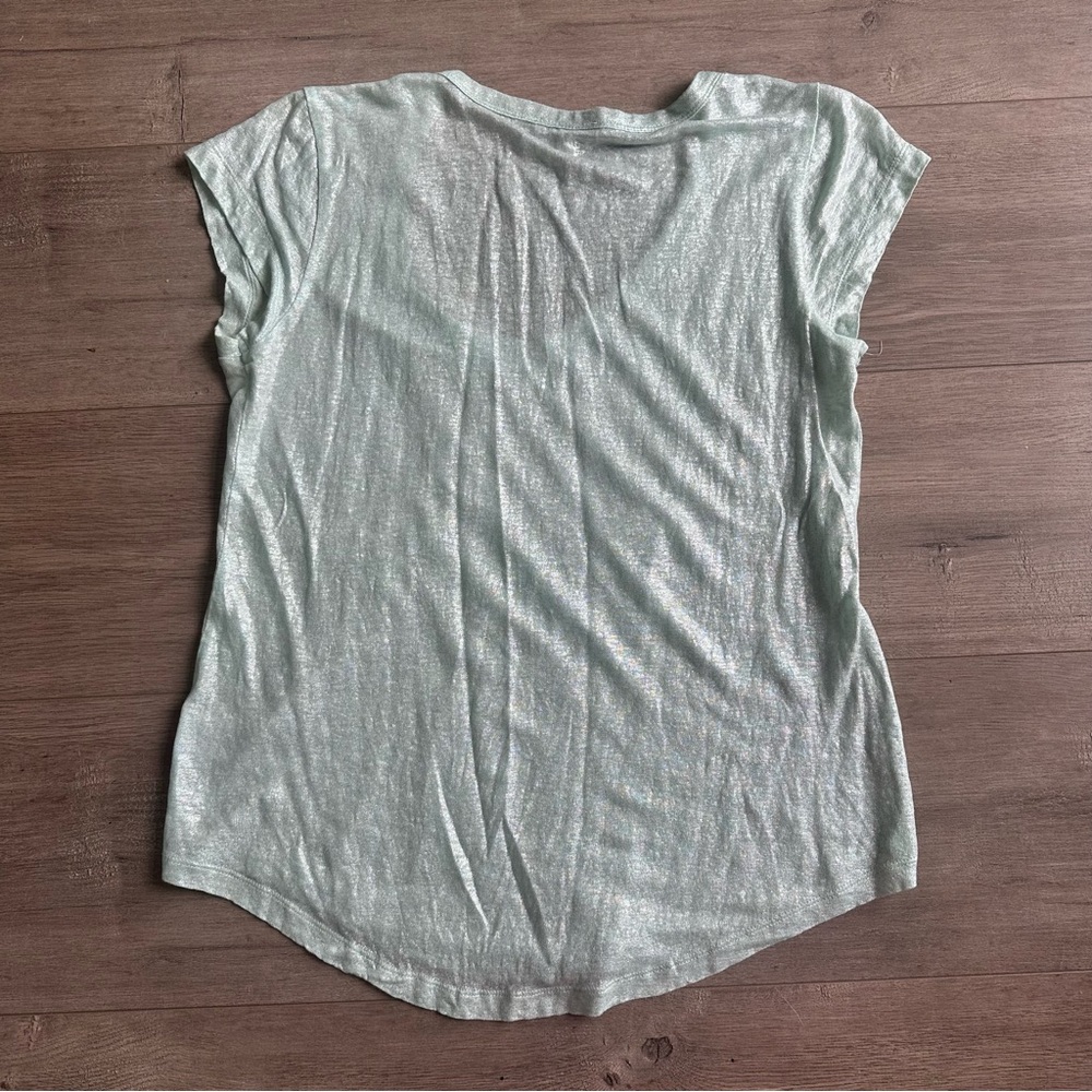 Bordeaux shimmer linen v-neck t-shirt - size medium - light teal w/ silver shimm - Picture 4 of 6